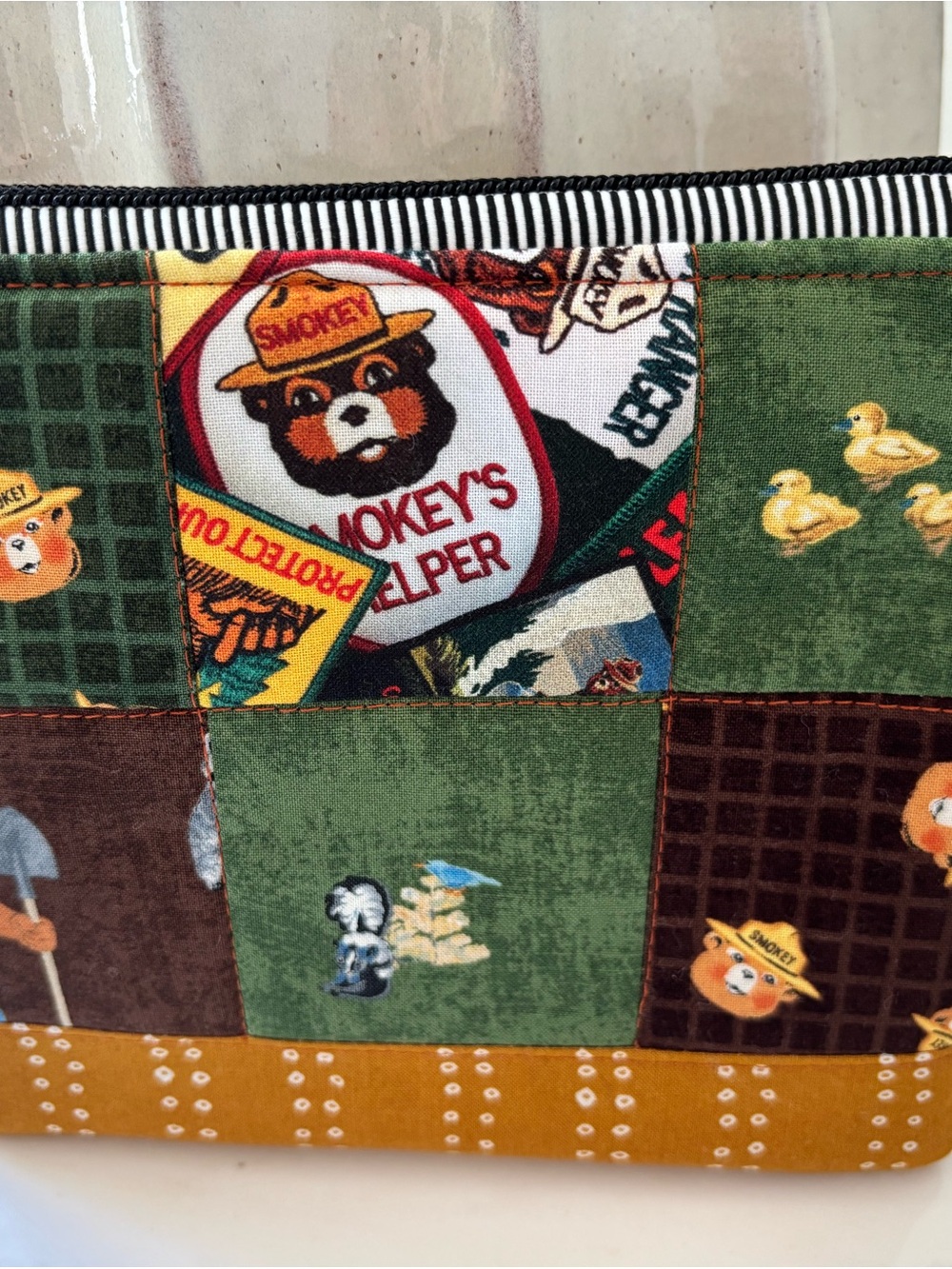 Smokey the Bear Patchwork quilted Makeup Bag
